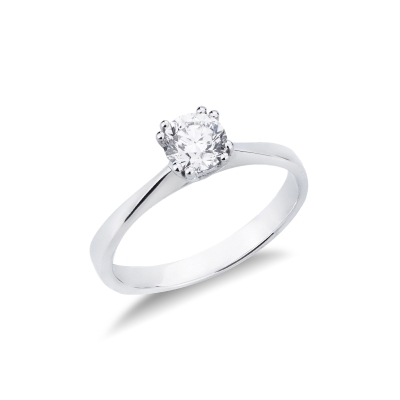 Solitaire ring in white gold 18k 8 prong setting with diamond 0,70 ct