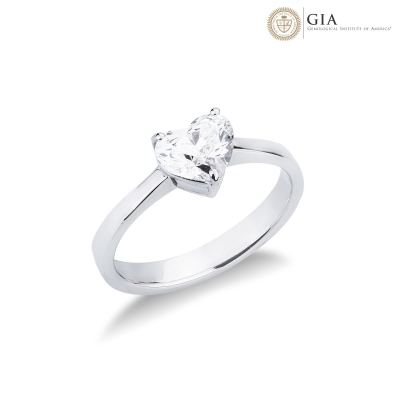 Solitaire ring with diamond heart cut 1.00ct GIA in white gold 18k