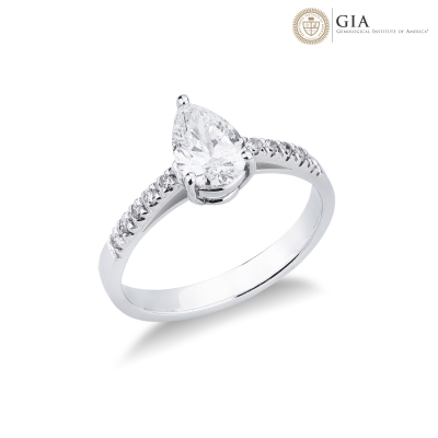 Solitaire ring with diamond pear cut 1.00ct GIA in white gold 18k