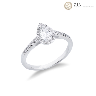 Solitaire ring with diamond pear cut 0.50ct GIA in white gold 18k