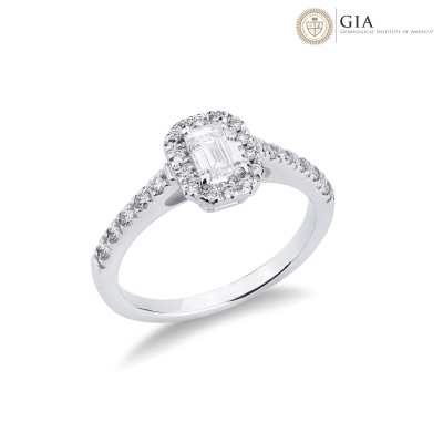 Solitaire ring with diamond emerald cut 0.50ct GIA in white gold 18k