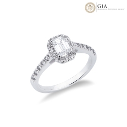 Solitaire ring with diamond emerald cut 0.70ct GIA in white gold 18k