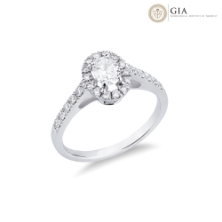 Solitaire ring with diamond oval cut 0.50ct GIA in white gold 18k