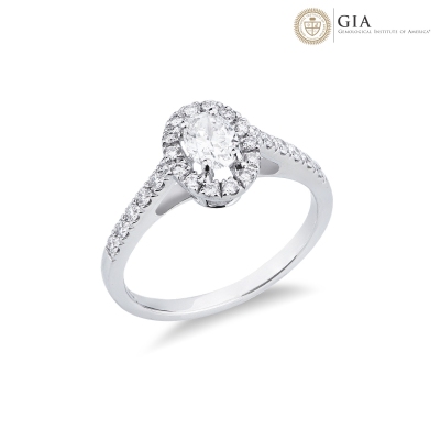 Solitaire ring with diamond oval cut 0.50ct GIA in white gold 18k