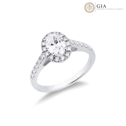 Solitaire ring with diamond oval cut 1.00ct GIA in white gold 18k