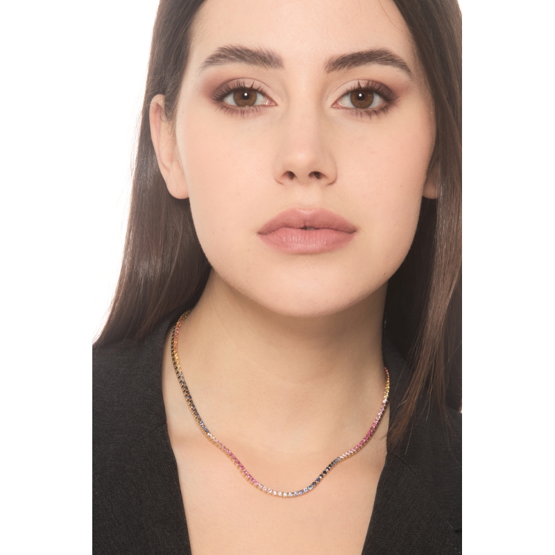 Multicolor sapphires tennis necklace in yellow gold 18k Multicolor sapphires tennis necklace in yellow gold 18k