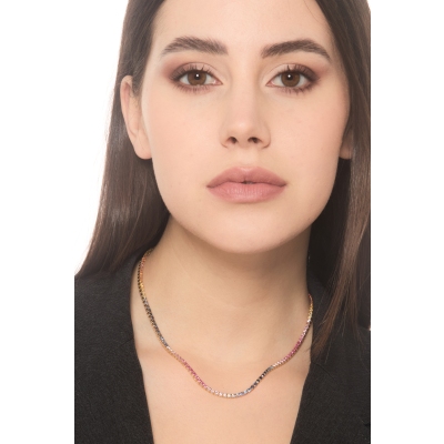 Multicolor sapphires tennis necklace in yellow gold 18k
