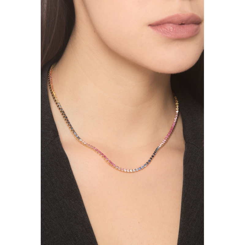 Multicolor sapphires tennis necklace in yellow gold 18k Multicolor sapphires tennis necklace in yellow gold 18k