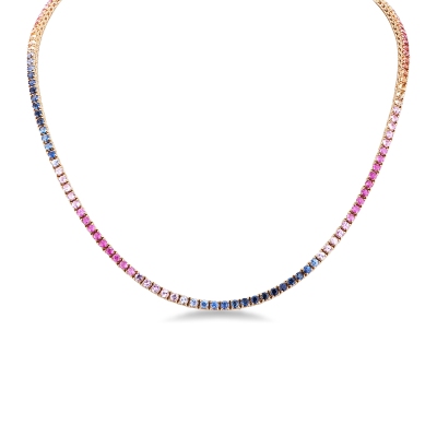 Multicolor sapphires tennis necklace in yellow gold 18k