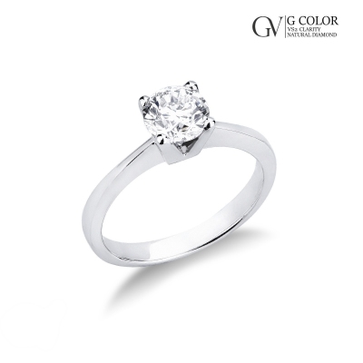 4 claw solitaire ring white gold 18k, 1.00 ct