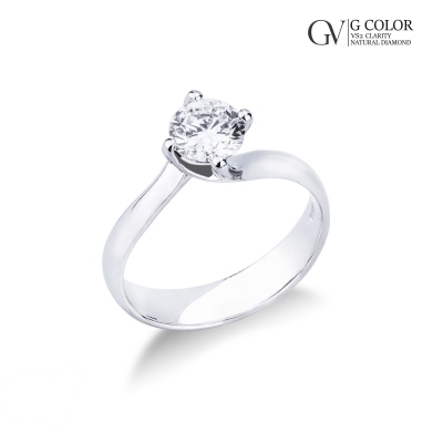 4 claw solitaire ring white gold 18k with diamond, 1.00 ct