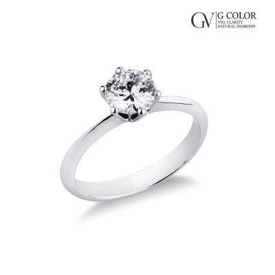 6 claw solitair ring with a 0,90 ct diamond 