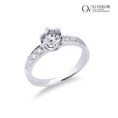 White gold 18k solitaire ring with central diamond 0,90 ct 