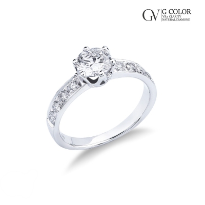 White gold 18k solitaire type diamond ring with central diamond 1ct