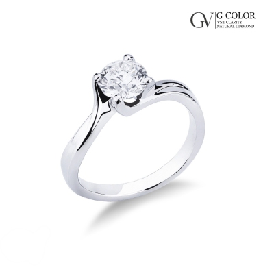4 claw solitaire diamond ring 0,90 ct in white gold 18k