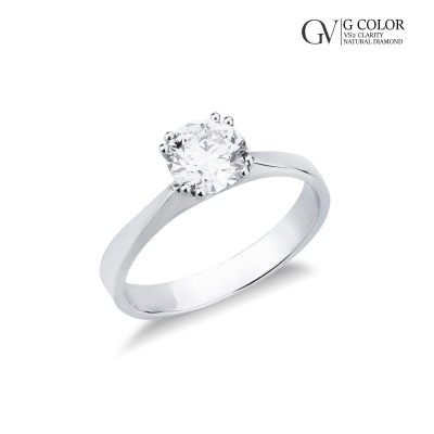 18k white gold solitaire ring with IGI diamond 1,00 ct
