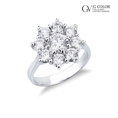 Flower diamond ring in white gold 18k with diamonds