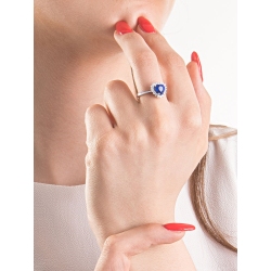 White gold 18k halo ring with blue sapphire heart cut and diamonds  2