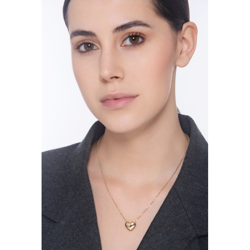 Necklace in yellow gold 18k with heart glossy pendant