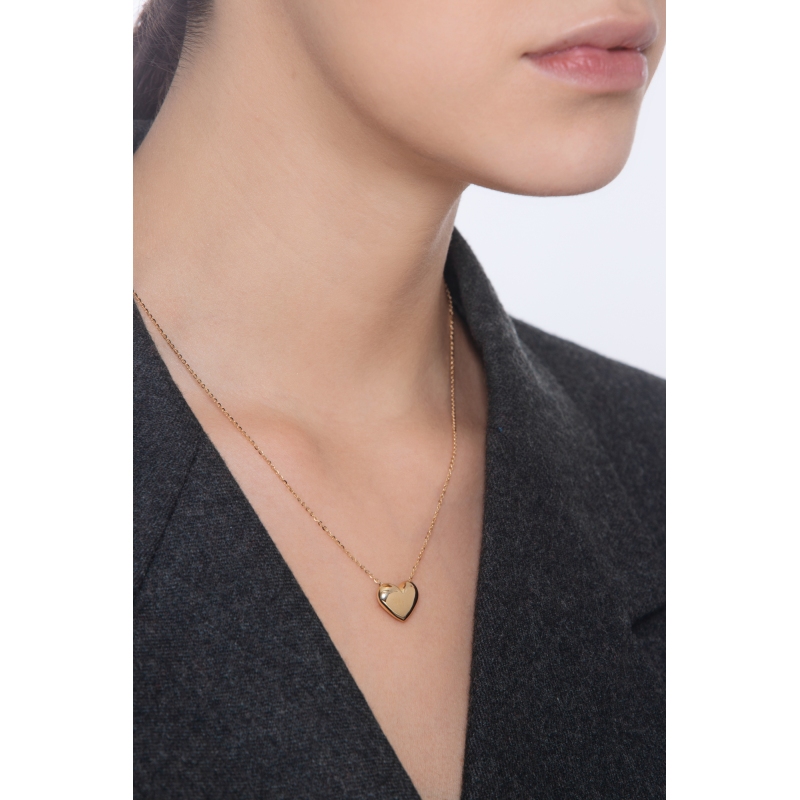 Necklace in yellow gold 18k with heart glossy pendant