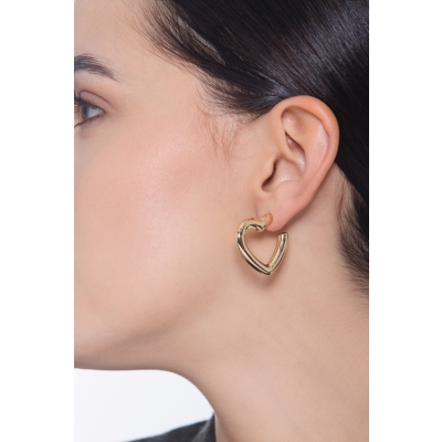 750 yellow gold heart glossy earrings