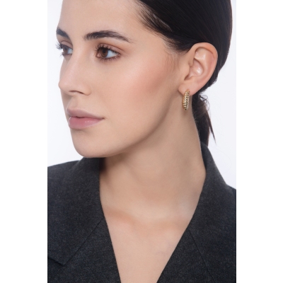Striped half-moon earrings in 18k yellow gold