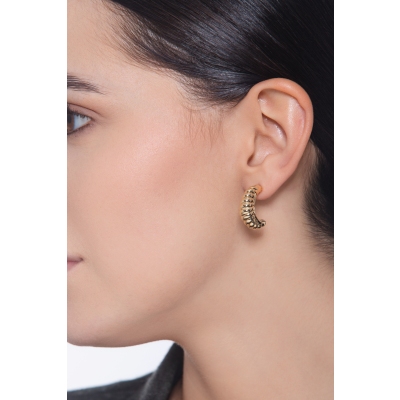 Striped half-moon earrings in 18k yellow gold