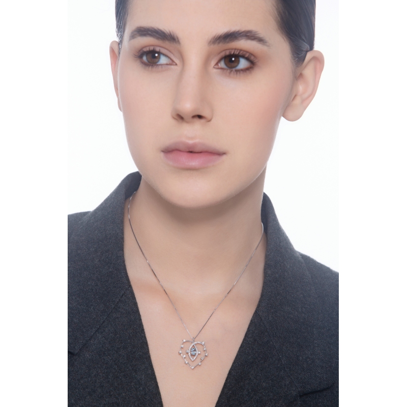 Necklace with heart diamonds pendant and aquamarine