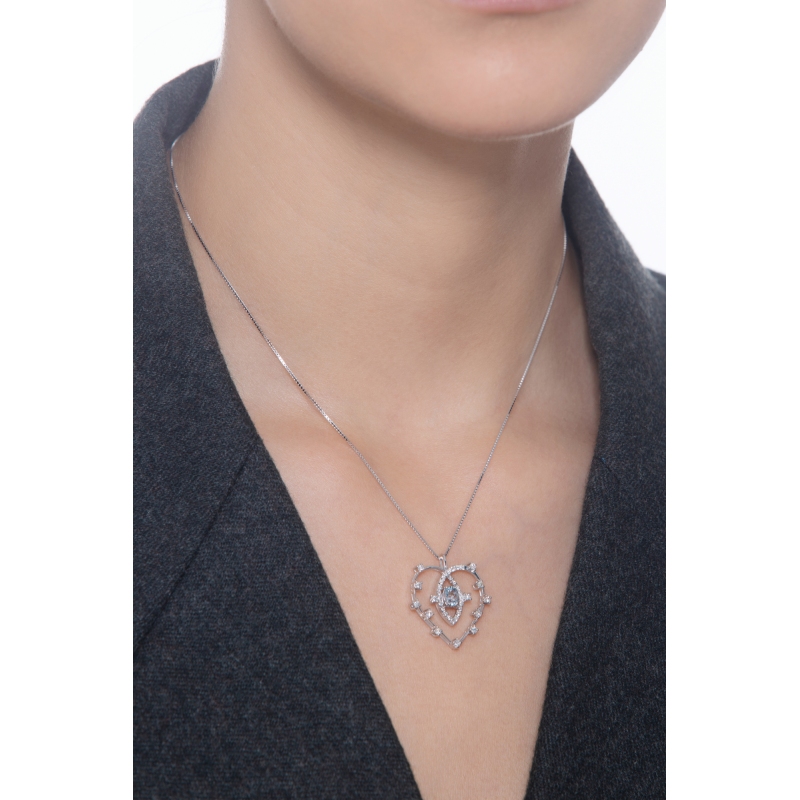 Necklace with heart diamonds pendant and aquamarine