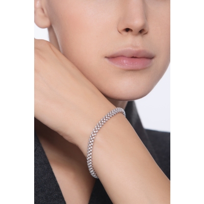 18k white gold design bracelet flexible mesh with diamonds