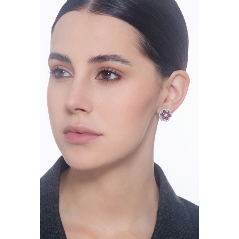 Flower earrings with rubies and diamonds 