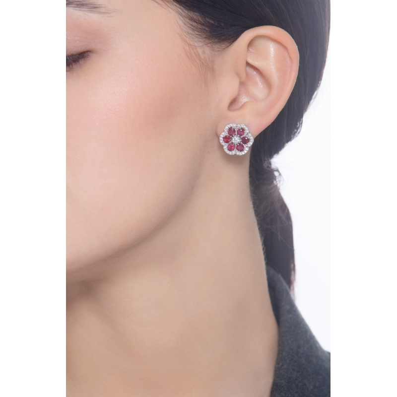 Flower earrings with rubies and diamonds 