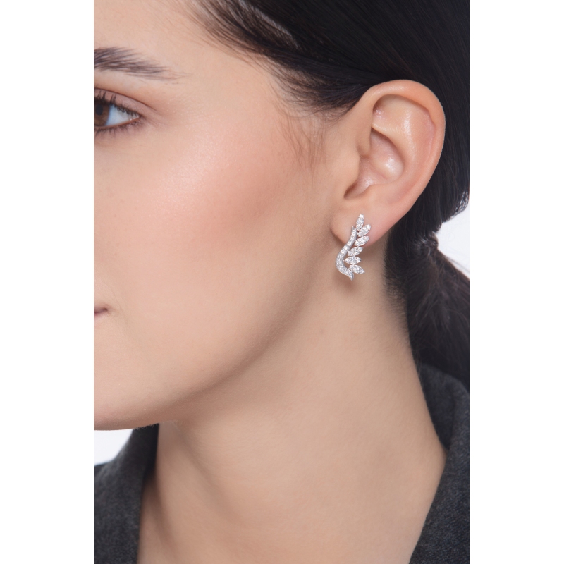 Leaves design earrings in white gold 18k with diamonds