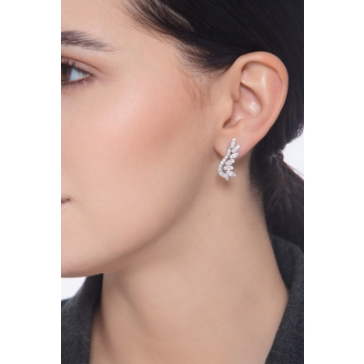 Leaves design earrings in white gold 18k with diamonds