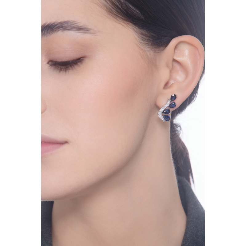 18k white gold blue sapphire and diamond earrings