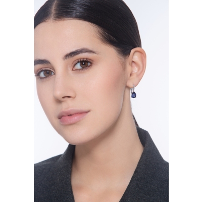 Diamond and blue sapphires pear cut earrings in white gold 18k