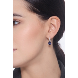 Diamond and blue sapphires pear cut earrings in white gold 18k 2