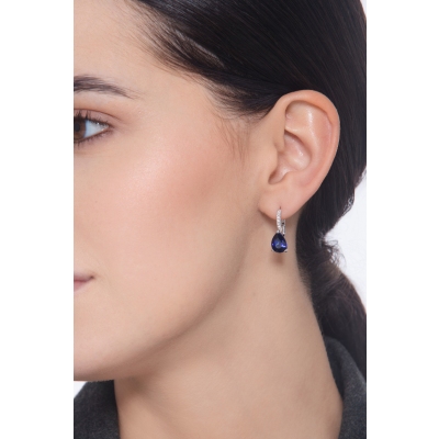 Diamond and blue sapphires pear cut earrings in white gold 18k
