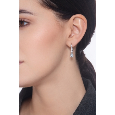 18k white gold earrings with diamond and aquamarine