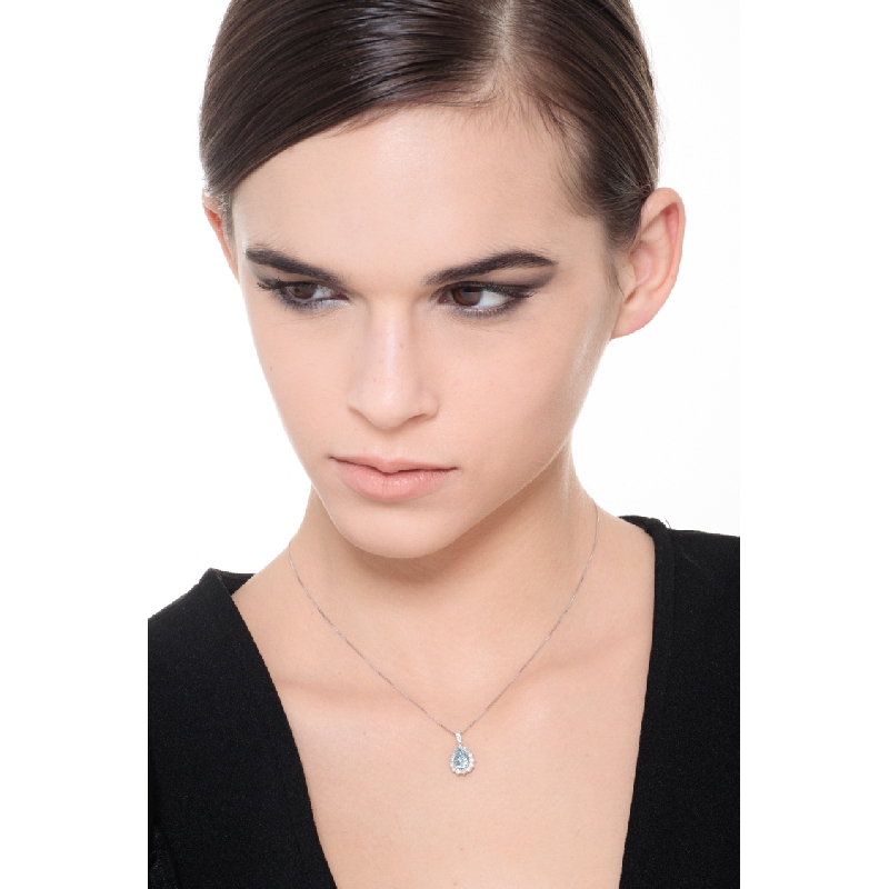 Necklace with pendant, pear cut aquamarine and diamonds Necklace with pendant, pear cut aquamarine and diamonds