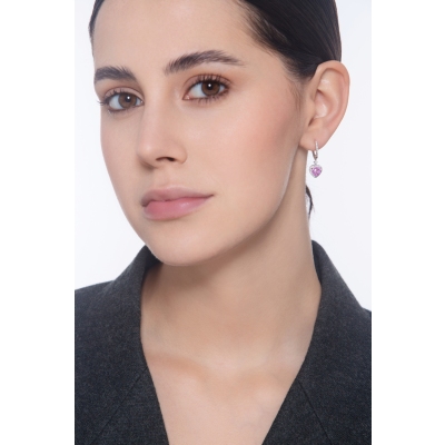 750 white gold earrings with heart pink sapphire and diamonds