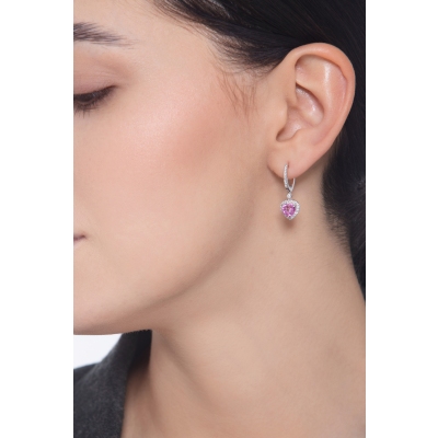 750 white gold earrings with heart pink sapphire and diamonds