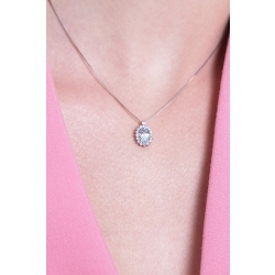 Necklace with oval aquamarine and diamond pendant 2