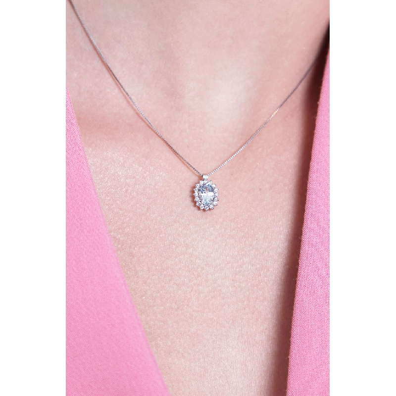 Necklace with oval aquamarine and diamond pendant Necklace with oval aquamarine and diamond pendant