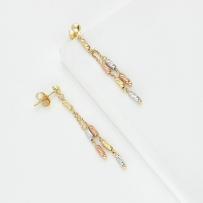 Two strand drop earrings in 18k white, yellow, and rose gold
