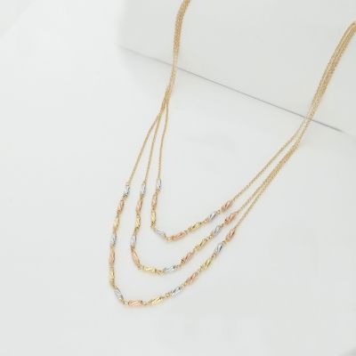 18k white, yellow and rose gold three strand necklace