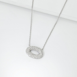 Necklace in white gold 18k with pavè diamond oval pendant 2