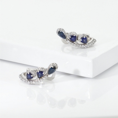 Twig motifs earrings in white gold 18k blue sapphire and diamonds