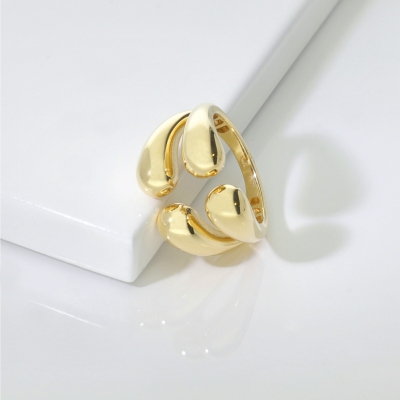 Double chunky drop ring in yellow gold 18k