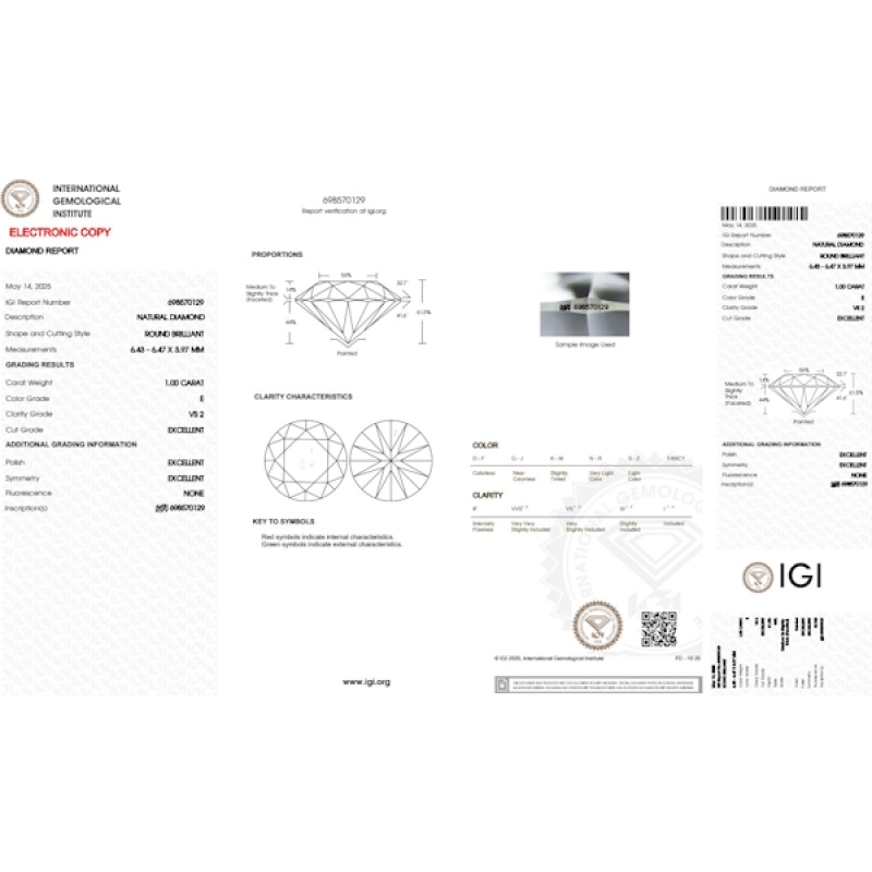 IGI Certified Diamond CT 1.00  E VS2